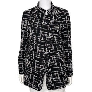 Ronen Chen Asymmetrical Textured Printed Jersey Blazer Black White Women's Sz 12